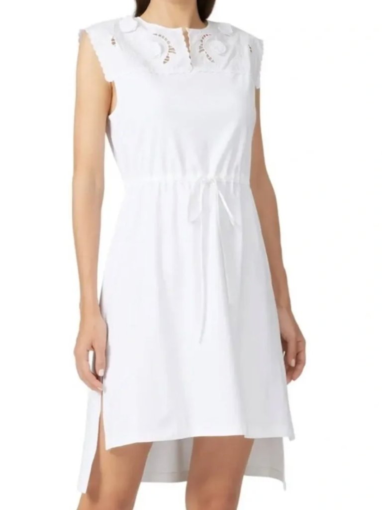 New See By Chloe Lace Applique Drawstring Waist High Low Sleeveless Dress